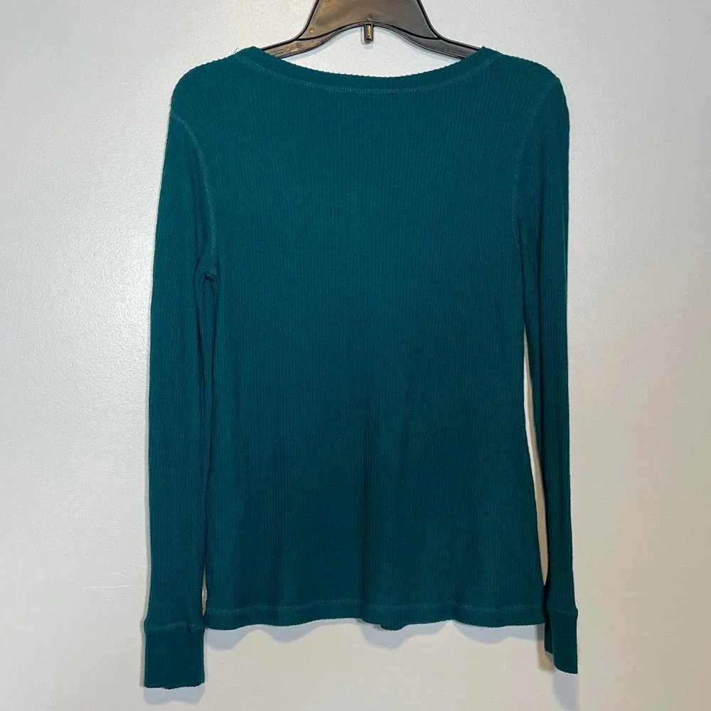 CHARTER CLUB Ribbed Henley Pajama Top teal evergreen, XS - Picture 9 of 12